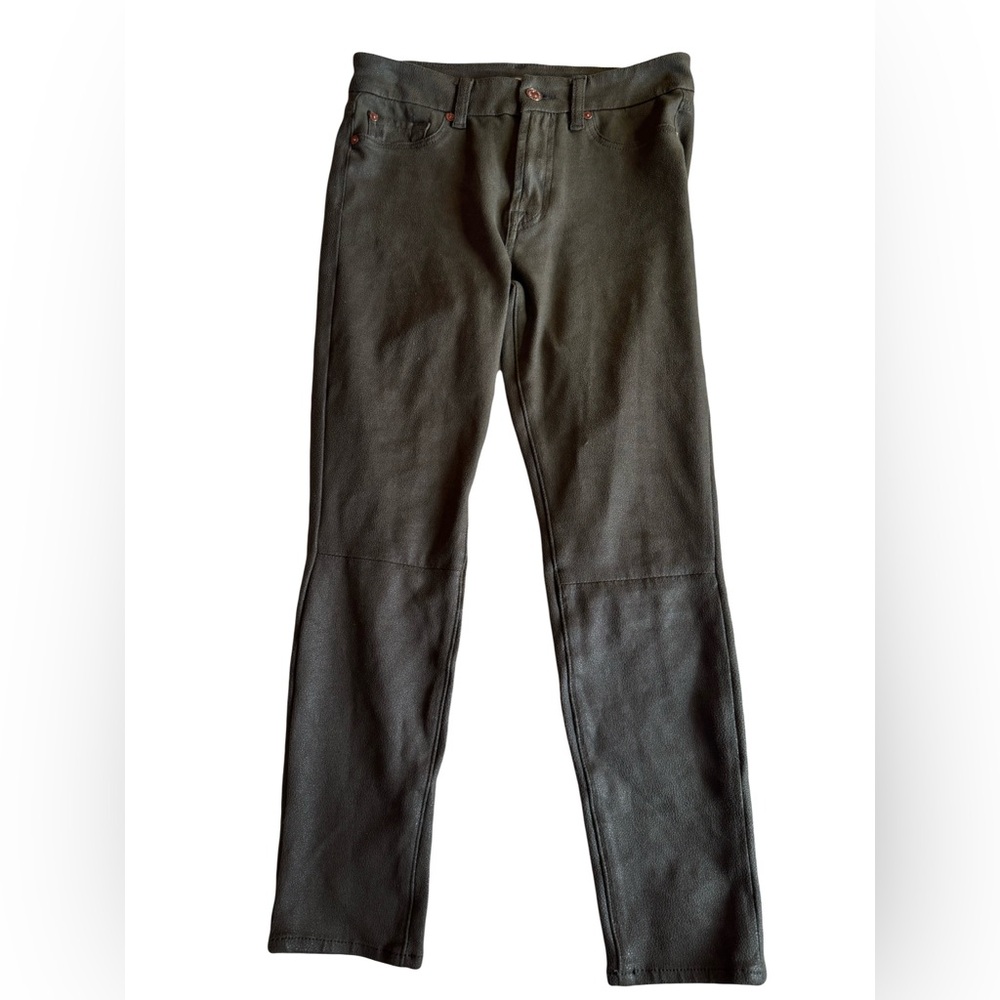 7 For All Mankind Stretchy Textured Ankle Tapered Pants, Olive‎ Green, Size 27